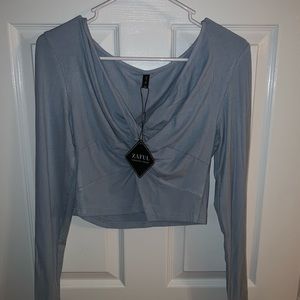 Cropped Long Sleeve V-Neck